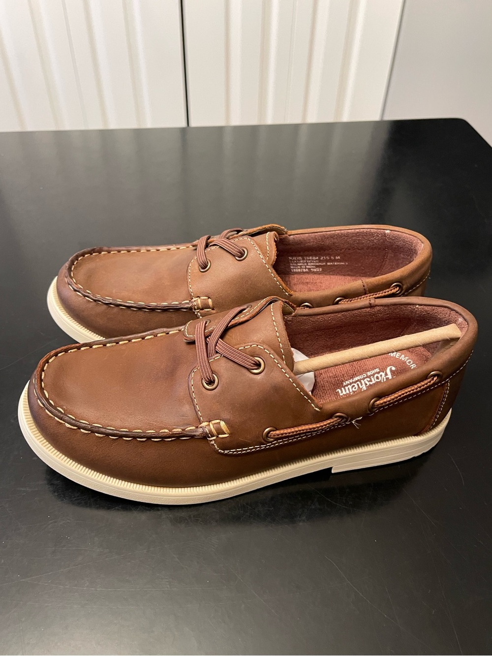 Florsheim Boy's Brown Leather Boat Shoes with White Sole